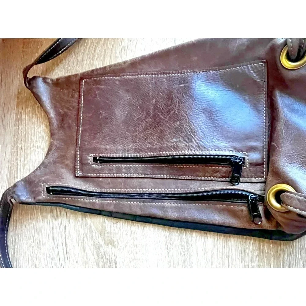 Genuine Rustic Leather Sling Day Backpack Messenger Zipper Pockets‎ Compass
